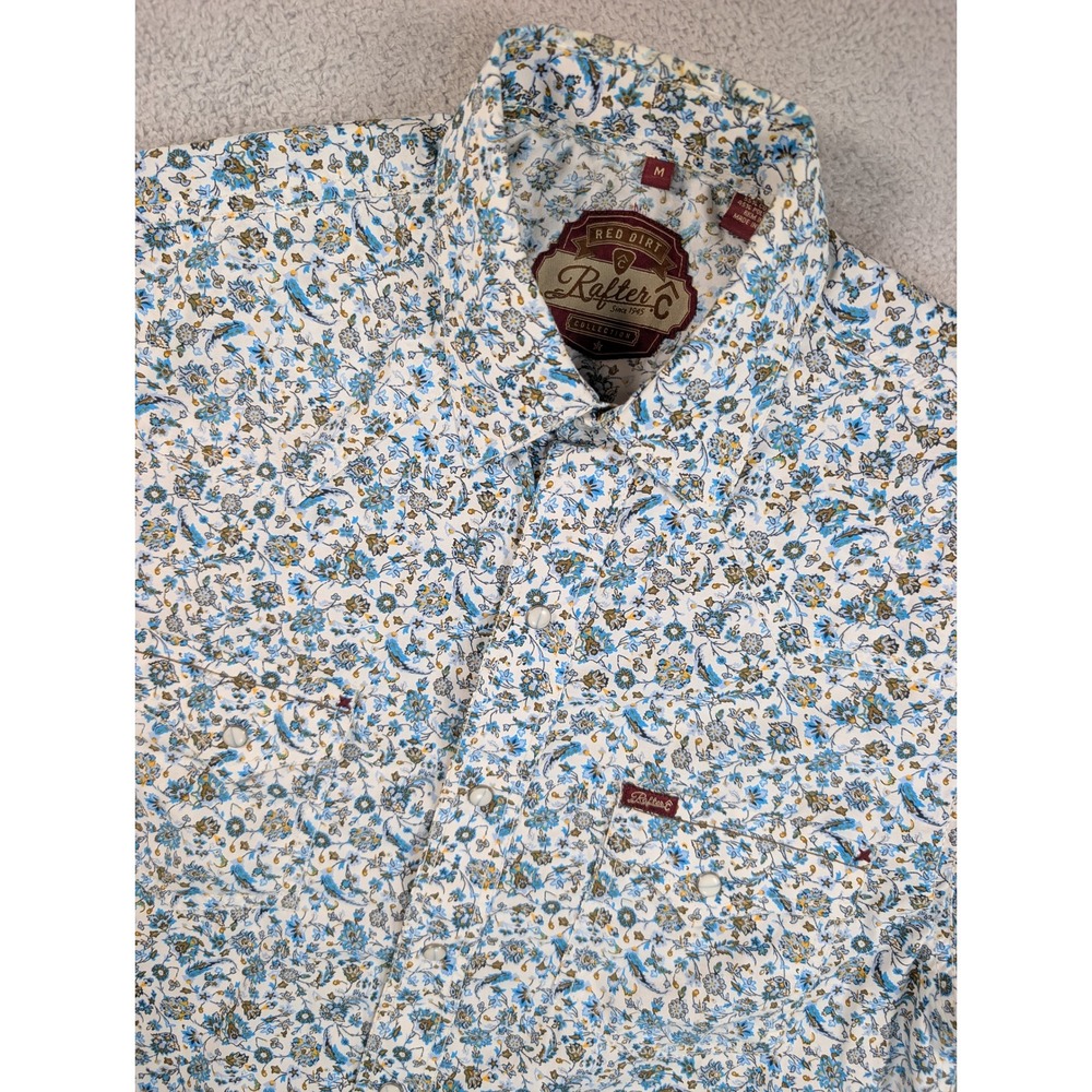 Rafter C Red Dirt Collection Mens Blue Floral Paisley Western Snap Shirt Medium